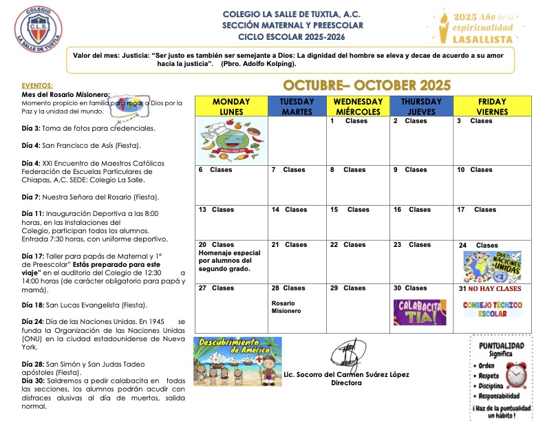 AGENDA OCTUBRE Maternal y Preescolar