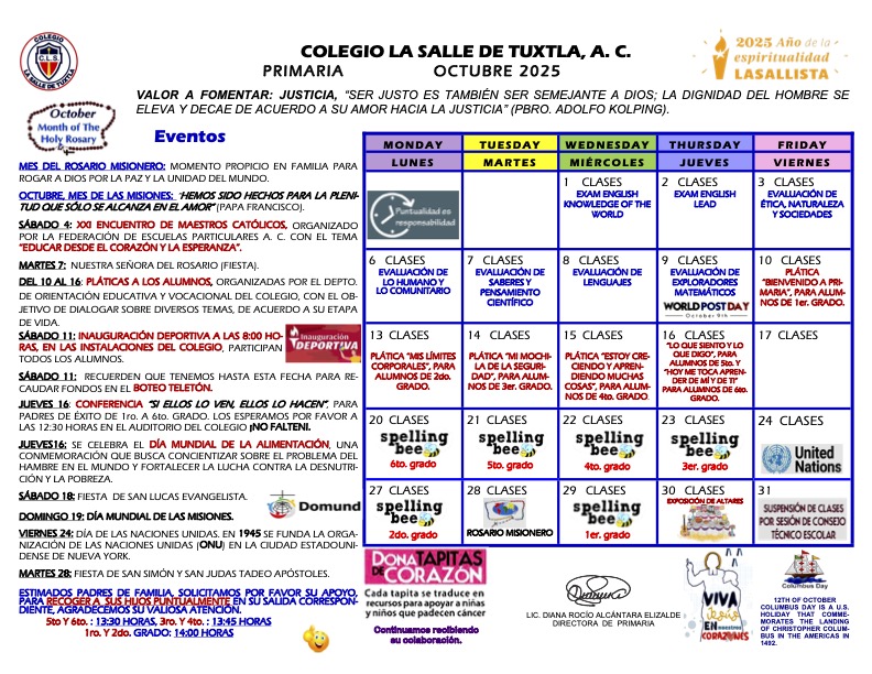 AGENDA OCTUBRE Primaria