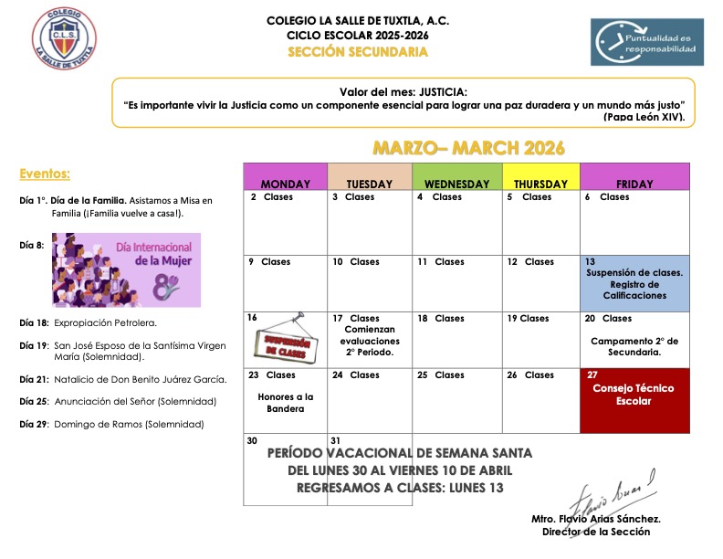 AGENDA MARZO SECUNDARIA